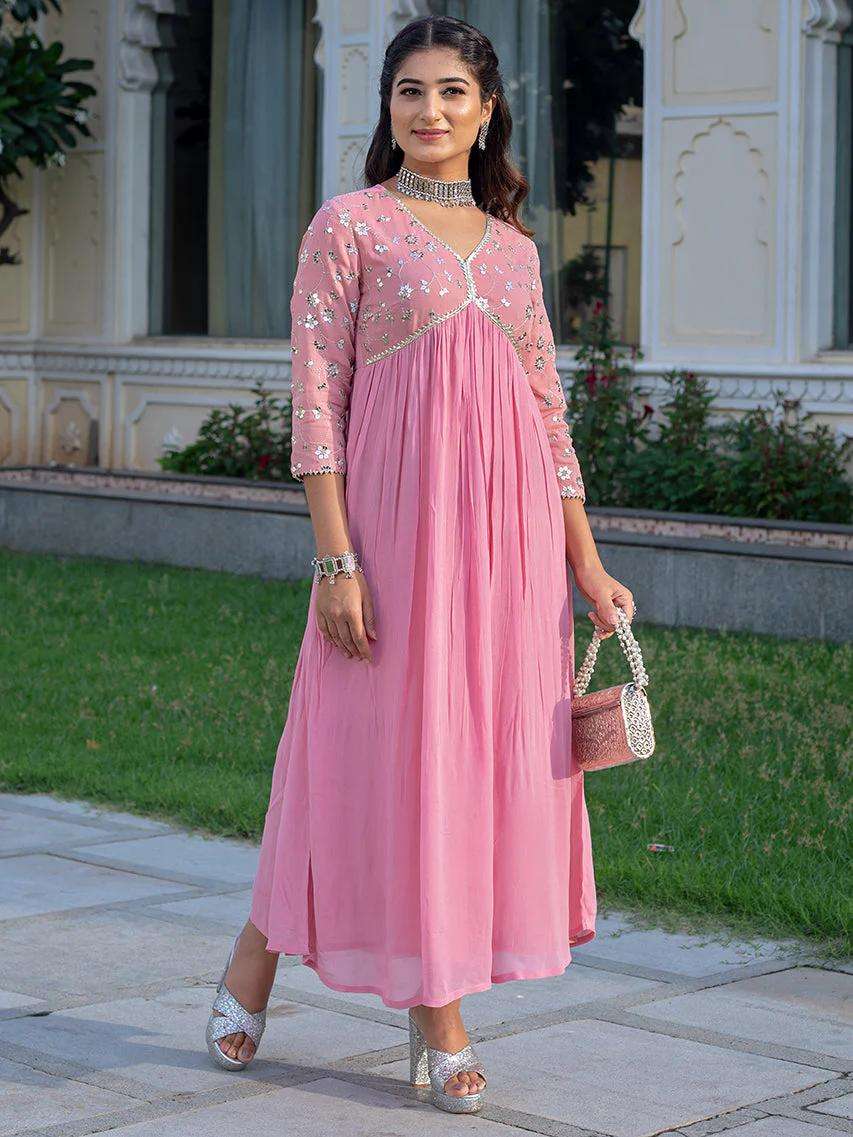 Women's Rayon embroidery work Georgette Fit & Flare Dress